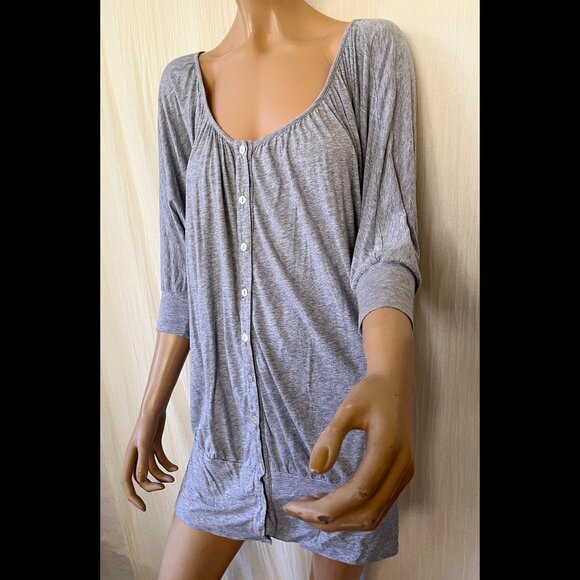 Splendid heather gray tunic deep scoop neck button down Small - Picture 2 of 9
